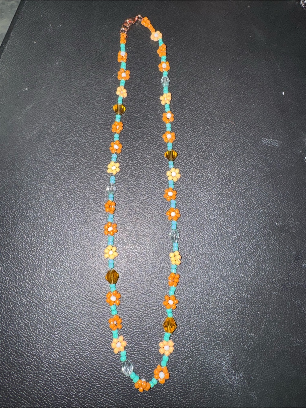 Orange and Turquoise Floral Bead Necklace - Colorful Statement Necklace